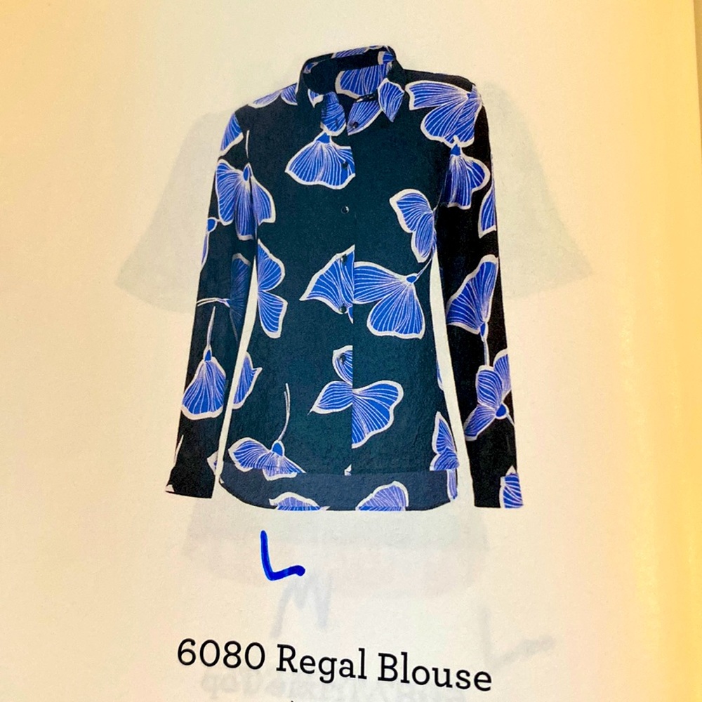 CAbi Blue and White Floral Blouse